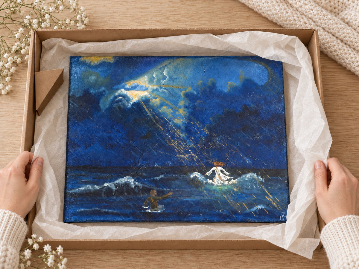 Jesus und Petrus auf dem Wasser – Original von Maximilian Schroeder, Ansicht 4