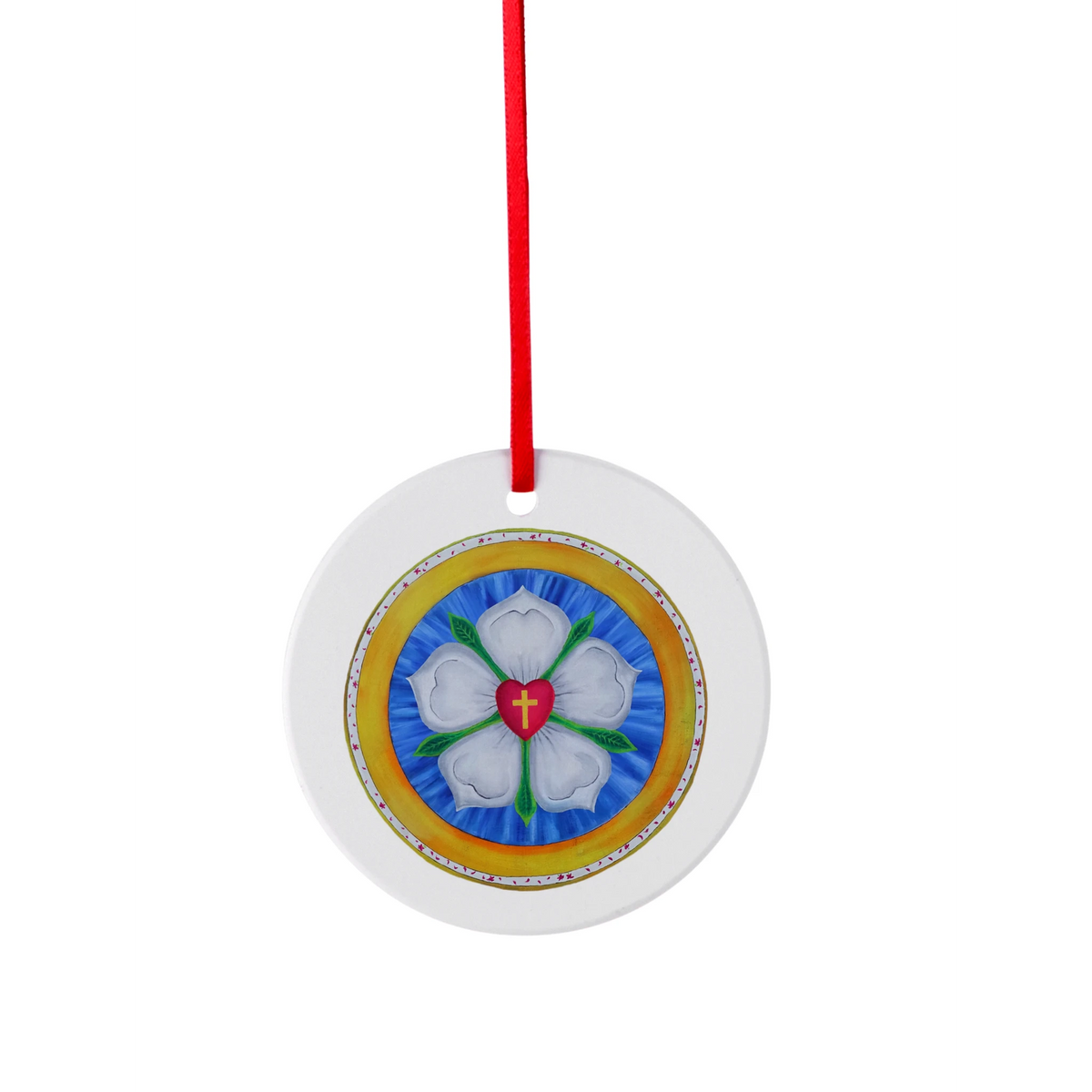 Lutherrose – rundes Keramik-Ornament mit goldenem Kreuz nach Maximilian Schroeder
