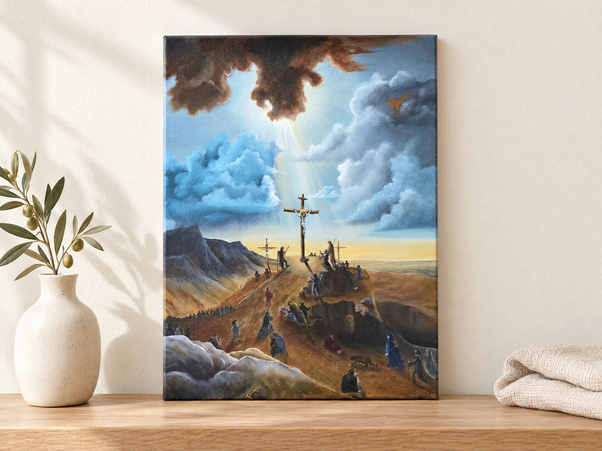 Kreuzigung Jesus Christus – christliches Original-Ölgemälde von Maximilian Schroeder