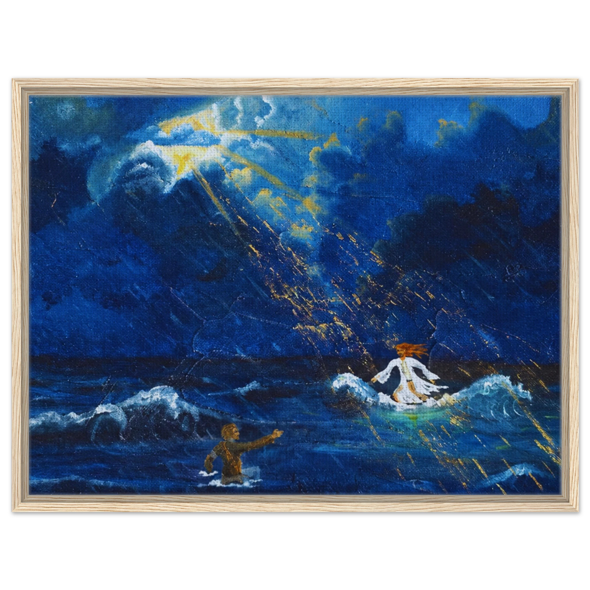 Jesus und Petrus auf dem Wasser – gerahmte Leinwand nach Maximilian Schroeder