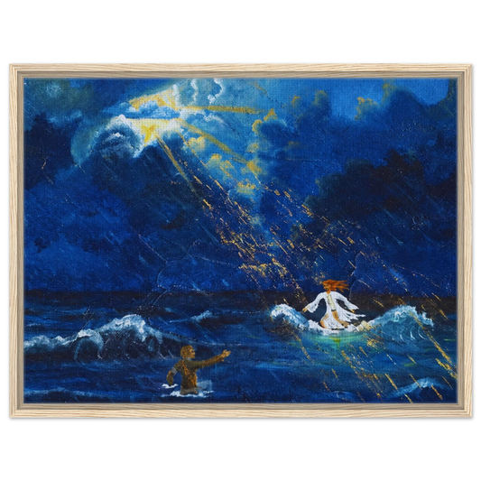 Jesus und Petrus auf dem Wasser – gerahmte Leinwand nach Maximilian Schroeder