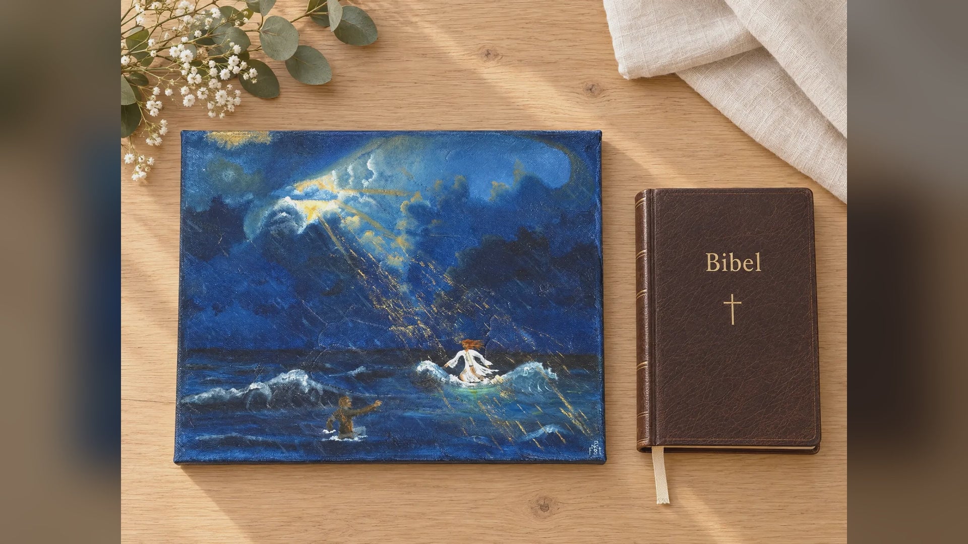 Jesus und Petrus auf dem Wasser – Video zum Original-Acrylgemälde von Maximilian Schroeder